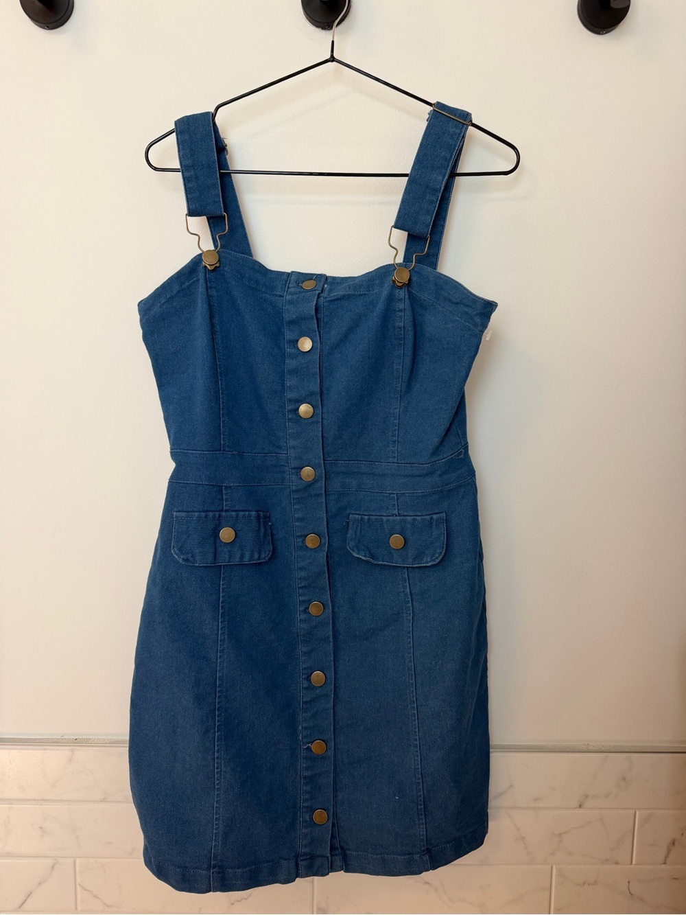 Ardene Blue Denim Button-Front Mini Pinafore Dress